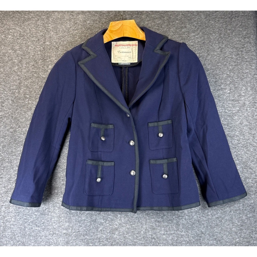 Cartonnier Anthropologie Blazer Women 6 Navy Blue Military Nautical Coastal Chic